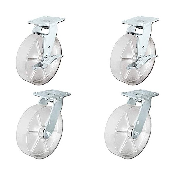8"x2" Steel Wheel Casters, Casters 2 Swivel Casters W/ L, PK4